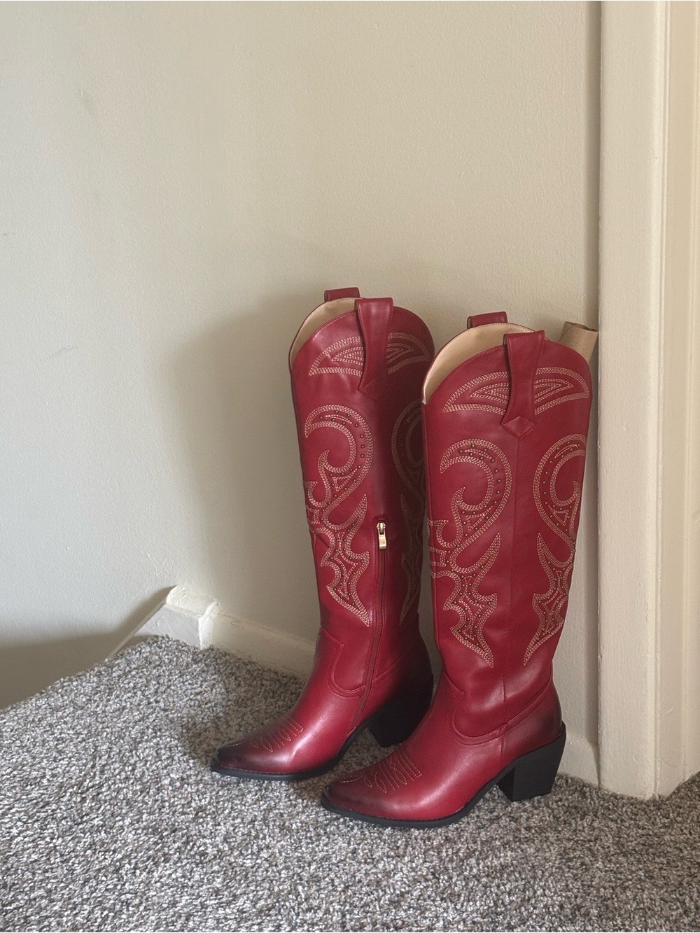 Red Western Knee-High Leather Boots 7.5